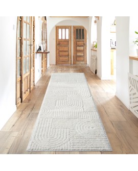 payé Tapis de couloir, 80 x 150 cm, à poils longs, bohème, crème, pastel, uni, motif moderne en losanges, scandinave, moelleux,