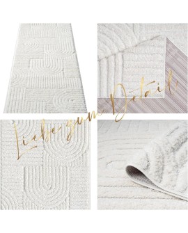 payé Tapis de couloir, 80 x 150 cm, à poils longs, bohème, crème, pastel, uni, motif moderne en losanges, scandinave, moelleux,