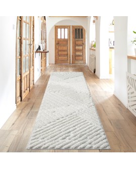 payé Tapis de couloir, 80 x 150 cm, à poils longs, bohème, crème, pastel, uni, motif moderne en losanges, scandinave, moelleux,