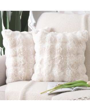 Madizz Lot de 2 Doux Peluche Laine Courte Toison Décoratif Housses de Coussin Luxe Style pour canapé Chambre Blanc crème 40 x 40