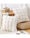 Madizz Lot de 2 Doux Peluche Laine Courte Toison Décoratif Housses de Coussin Luxe Style pour canapé Chambre Blanc crème 40 x 40