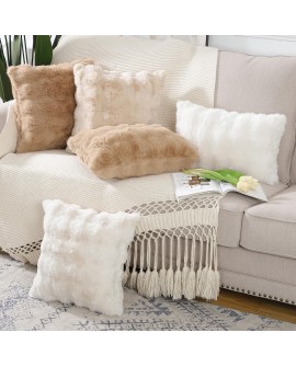 Madizz Lot de 2 Doux Peluche Laine Courte Toison Décoratif Housses de Coussin Luxe Style pour canapé Chambre Blanc crème 40 x 40