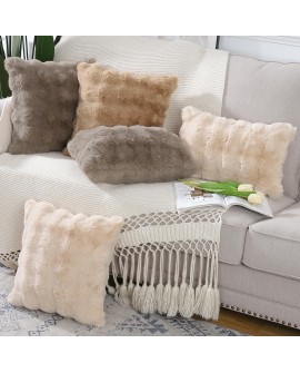 Madizz Lot de 2 Doux Peluche Laine Courte Toison Décoratif Housses de Coussin Luxe Style pour canapé Chambre Blanc crème 40 x 40