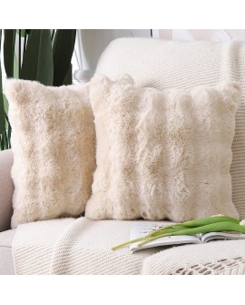 Madizz Lot de 2 Doux Peluche Laine Courte Toison Décoratif Housses de Coussin Luxe Style pour canapé Chambre Blanc crème 40 x 40