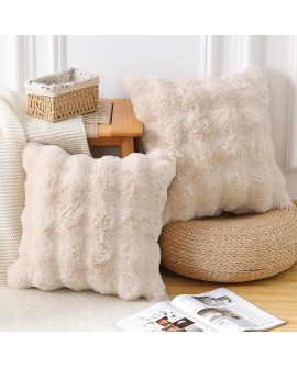 Madizz Lot de 2 Doux Peluche Laine Courte Toison Décoratif Housses de Coussin Luxe Style pour canapé Chambre Blanc crème 40 x 40