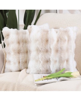 Madizz Lot de 2 Doux Peluche Laine Courte Toison Décoratif Housses de Coussin Luxe Style pour canapé Chambre Blanc crème 40 x 40