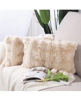 Madizz Lot de 2 Doux Peluche Laine Courte Toison Décoratif Housses de Coussin Luxe Style pour canapé Chambre Blanc crème 40 x 40