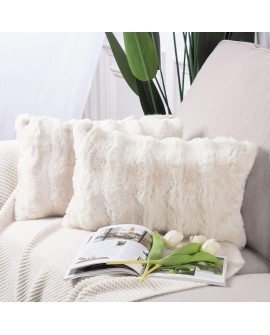 Madizz Lot de 2 Doux Peluche Laine Courte Toison Décoratif Housses de Coussin Luxe Style pour canapé Chambre Blanc crème 40 x 40