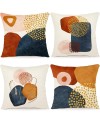 YCOLL Housse de Coussin 50 x 50 Lot de 4 Housse Coussin en Lin Coussin de Canapé Moderne Boho Coussin Canape Motif Abstrait