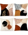 YCOLL Housse de Coussin 50 x 50 Lot de 4 Housse Coussin en Lin Coussin de Canapé Moderne Boho Coussin Canape Motif Abstrait