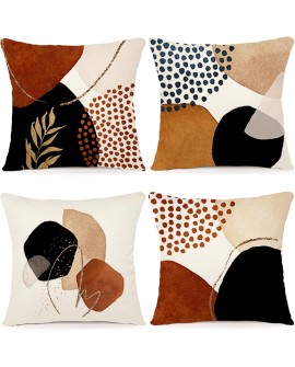 YCOLL Housse de Coussin 50 x 50 Lot de 4 Housse Coussin en Lin Coussin de Canapé Moderne Boho Coussin Canape Motif Abstrait