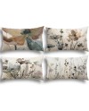 YCOLL Housse de Coussin 50 x 50 Lot de 4 Housse Coussin en Lin Coussin de Canapé Moderne Boho Coussin Canape Motif Abstrait