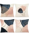 YCOLL Housse de Coussin 50 x 50 Lot de 4 Housse Coussin en Lin Coussin de Canapé Moderne Boho Coussin Canape Motif Abstrait