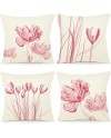 ZWJD Lot de 4 Housse Coussin 50x50 Florale Peinture à l'aquarelle Housses de Coussin Décoratives en Coton Lin Taie Oreiller de