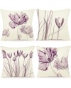 ZWJD Lot de 4 Housse Coussin 50x50 Florale Peinture à l'aquarelle Housses de Coussin Décoratives en Coton Lin Taie Oreiller de