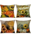 ZWJD Lot de 4 Housse Coussin 50x50 Florale Peinture à l'aquarelle Housses de Coussin Décoratives en Coton Lin Taie Oreiller de