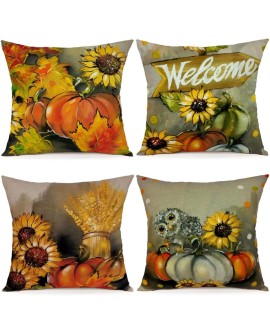 ZWJD Lot de 4 Housse Coussin 50x50 Florale Peinture à l'aquarelle Housses de Coussin Décoratives en Coton Lin Taie Oreiller de