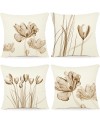 ZWJD Lot de 4 Housse Coussin 50x50 Florale Peinture à l'aquarelle Housses de Coussin Décoratives en Coton Lin Taie Oreiller de