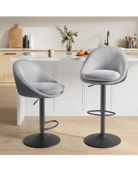 VASAGLE Tabouret de Bar, Lot de 2, Chaise de Cuisine, Réglable en Hauteur, Pivotant à 360°, avec Dossier, Socle, Repose-Pieds,