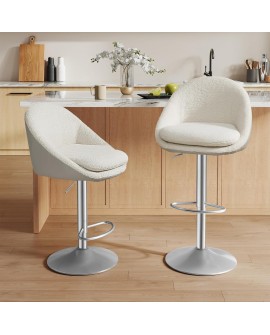 VASAGLE Tabouret de Bar, Lot de 2, Chaise de Cuisine, Réglable en Hauteur, Pivotant à 360°, avec Dossier, Socle, Repose-Pieds,