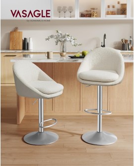 VASAGLE Tabouret de Bar, Lot de 2, Chaise de Cuisine, Réglable en Hauteur, Pivotant à 360°, avec Dossier, Socle, Repose-Pieds,