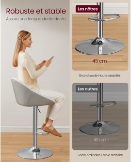 VASAGLE Tabouret de Bar, Lot de 2, Chaise de Cuisine, Réglable en Hauteur, Pivotant à 360°, avec Dossier, Socle, Repose-Pieds,