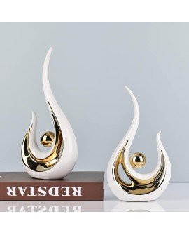 Accent Décor pour La Maison Blanc Et Or, Centre De Table Moderne De Style du Milieu du Siècle, Collections d'art Bureau, Statues
