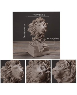 H&W Statue de Lion,Sculptures en Or,Figurines de Lion en résine de grès pour Hommes,Statues d'art abstraites pour Le Bureau,Le