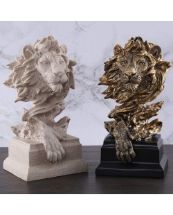 H&W Statue de Lion,Sculptures en Or,Figurines de Lion en résine de grès pour Hommes,Statues d'art abstraites pour Le Bureau,Le