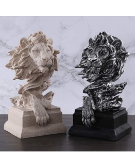 H&W Statue de Lion,Sculptures en Or,Figurines de Lion en résine de grès pour Hommes,Statues d'art abstraites pour Le Bureau,Le