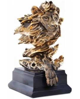 H&W Statue de Lion,Sculptures en Or,Figurines de Lion en résine de grès pour Hommes,Statues d'art abstraites pour Le Bureau,Le