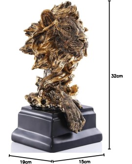 H&W Statue de Lion,Sculptures en Or,Figurines de Lion en résine de grès pour Hommes,Statues d'art abstraites pour Le Bureau,Le