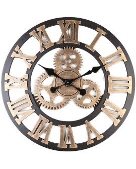 NNOVAT 3D Horloge Murale 60 * 60cm Grand Classique Vintage en Bois Silencieux Vitesse Pendaison Chiffre Romain Style Européen