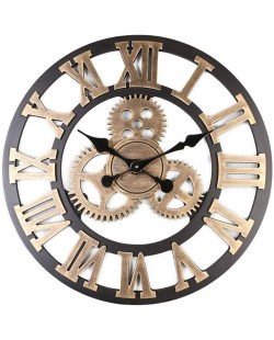 NNOVAT 3D Horloge Murale 60 * 60cm Grand Classique Vintage en Bois Silencieux Vitesse Pendaison Chiffre Romain Style Européen