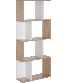 HOMCOM Bibliothèque étagère Meuble de Rangement Design Contemporain en S 5 étagères 60L x 24l x 185H cm Coloris chêne Blanc