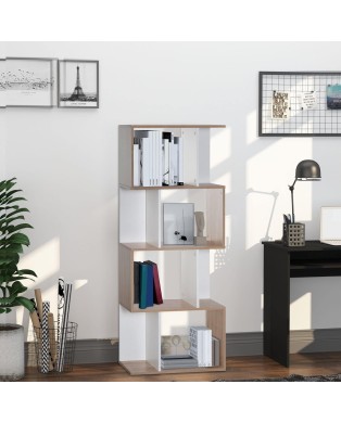 HOMCOM Bibliothèque étagère Meuble de Rangement Design Contemporain en S 5 étagères 60L x 24l x 185H cm Coloris chêne Blanc