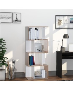 HOMCOM Bibliothèque étagère Meuble de Rangement Design Contemporain en S 5 étagères 60L x 24l x 185H cm Coloris chêne Blanc