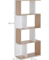 HOMCOM Bibliothèque étagère Meuble de Rangement Design Contemporain en S 5 étagères 60L x 24l x 185H cm Coloris chêne Blanc