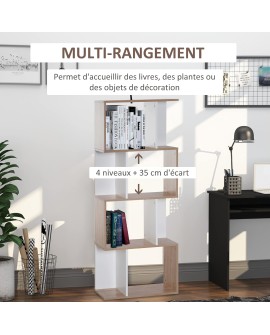 HOMCOM Bibliothèque étagère Meuble de Rangement Design Contemporain en S 5 étagères 60L x 24l x 185H cm Coloris chêne Blanc