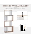 HOMCOM Bibliothèque étagère Meuble de Rangement Design Contemporain en S 5 étagères 60L x 24l x 185H cm Coloris chêne Blanc