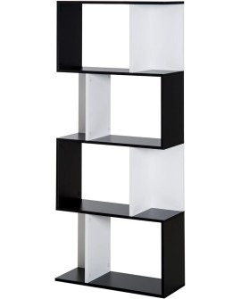 HOMCOM Bibliothèque étagère Meuble de Rangement Design Contemporain en S 5 étagères 60L x 24l x 185H cm Coloris chêne Blanc