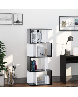 HOMCOM Bibliothèque étagère Meuble de Rangement Design Contemporain en S 5 étagères 60L x 24l x 185H cm Coloris chêne Blanc