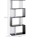 HOMCOM Bibliothèque étagère Meuble de Rangement Design Contemporain en S 5 étagères 60L x 24l x 185H cm Coloris chêne Blanc