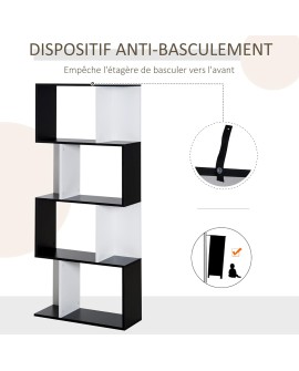 HOMCOM Bibliothèque étagère Meuble de Rangement Design Contemporain en S 5 étagères 60L x 24l x 185H cm Coloris chêne Blanc