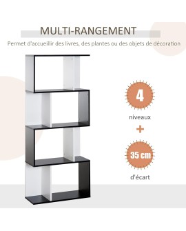 HOMCOM Bibliothèque étagère Meuble de Rangement Design Contemporain en S 5 étagères 60L x 24l x 185H cm Coloris chêne Blanc