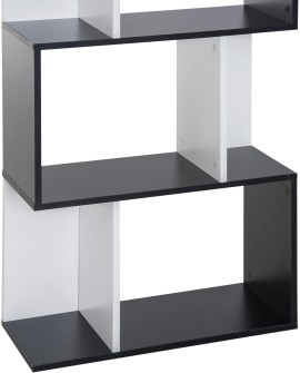 HOMCOM Bibliothèque étagère Meuble de Rangement Design Contemporain en S 5 étagères 60L x 24l x 185H cm Coloris chêne Blanc