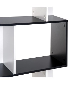 HOMCOM Bibliothèque étagère Meuble de Rangement Design Contemporain en S 5 étagères 60L x 24l x 185H cm Coloris chêne Blanc