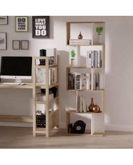 HOMCOM Bibliothèque étagère Meuble de Rangement Design Contemporain en S 5 étagères 60L x 24l x 185H cm Coloris chêne Blanc