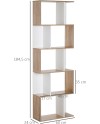 HOMCOM Bibliothèque étagère Meuble de Rangement Design Contemporain en S 5 étagères 60L x 24l x 185H cm Coloris chêne Blanc