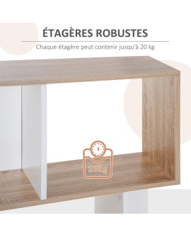 HOMCOM Bibliothèque étagère Meuble de Rangement Design Contemporain en S 5 étagères 60L x 24l x 185H cm Coloris chêne Blanc